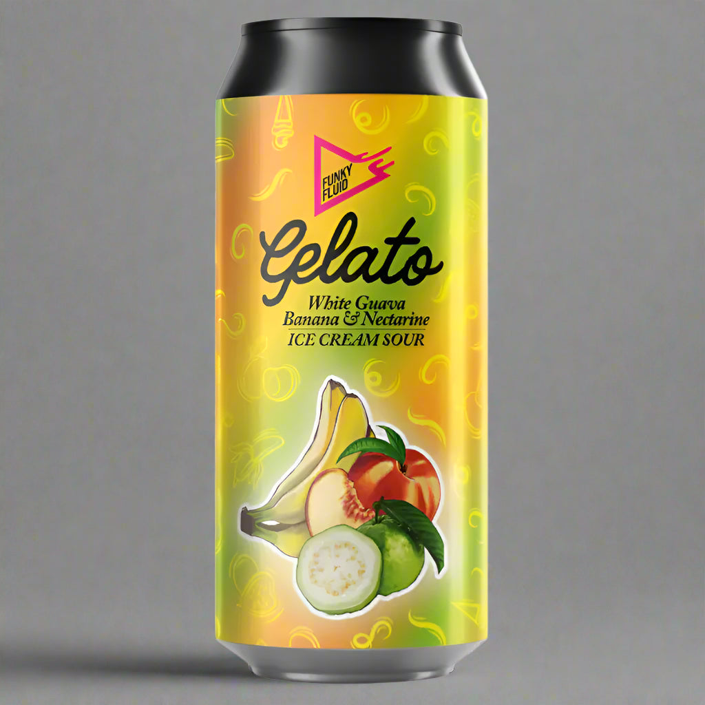 "Blik Gelato White Guava, Banana & Nectarine Smoothie-bier van Funky Fluid"