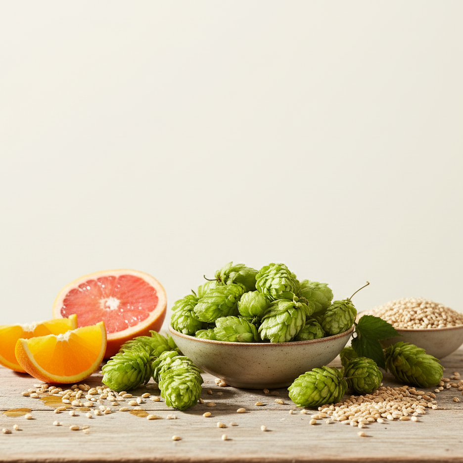 Two chilled craft beer cans on a dark oak wood table in a dimly lit, cozy setting. The yellow can features a pitchfork illustration and 'The Farmer With Pineapple' text. The black can reads 'A Loving Tongue Hazy India Pale Ale'.