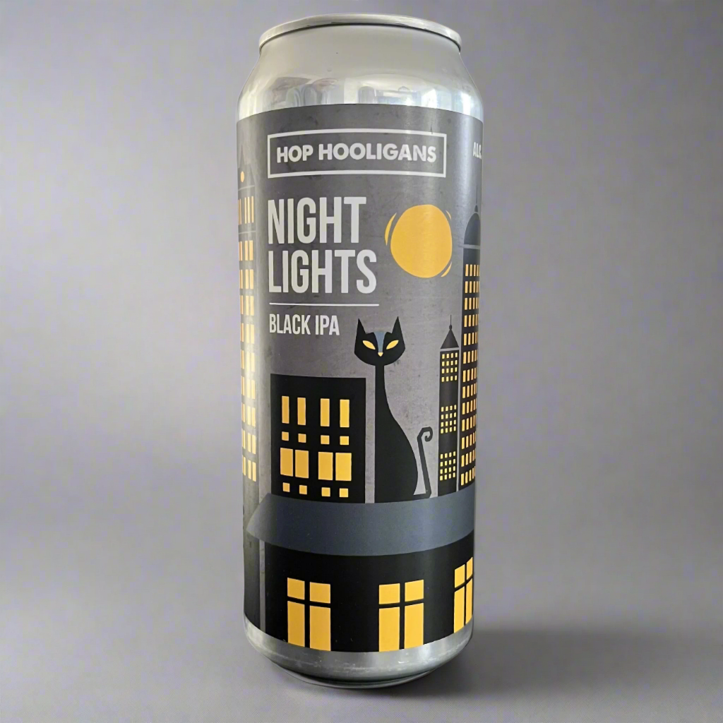 "Blik Night Lights Black IPA van Hop Hooligans"