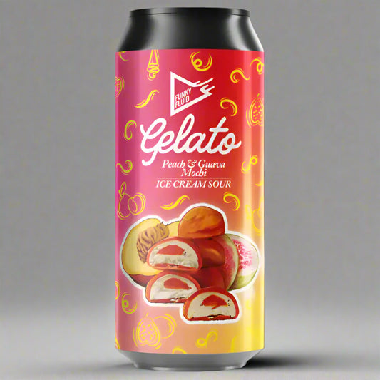 "Blik Gelato Peach & Guava Mochi Smoothie-bier van Funky Fluid"