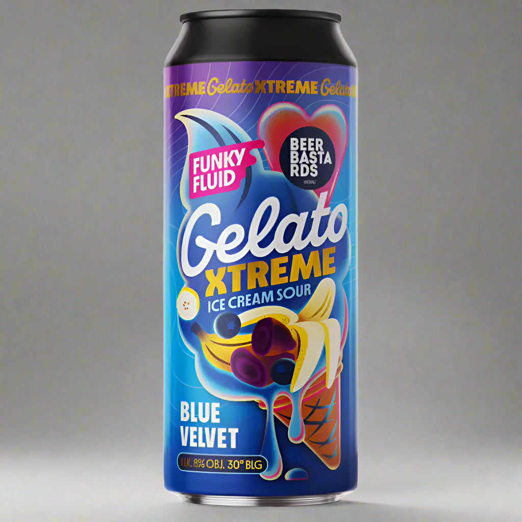 "Blik Gelato XTREME: Blue Velvet Smoothie-bier van Funky Fluid"